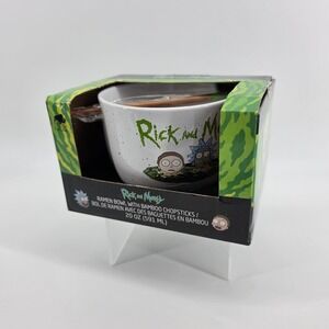 Rick and Morty Ramen Bowl w Bamboo Chopsticks 20oz Adult Swim New Boxed